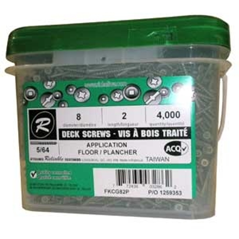 Reliable FKCG Series FKCG82P Deck Screw, #8-10 Thread, 2 in L, Coarse, Partial Thread, Bugle, Square Drive, 4000/BX