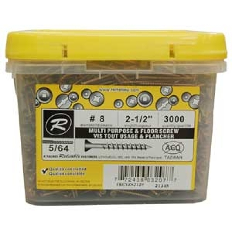 Reliable FKCYZ Series FKCYZ8212P Screw, #8-10 Thread, 2-1/2 in L, Coarse, Partial Thread, Bugle, Square Drive, 3000/BX