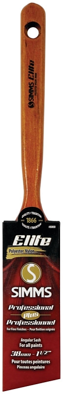 Simms 8000-38 Paint Brush, 1-1/2 in W, Angle Sash Brush, 2-3/8 in L Bristle, Nylon/Polyester Bristle