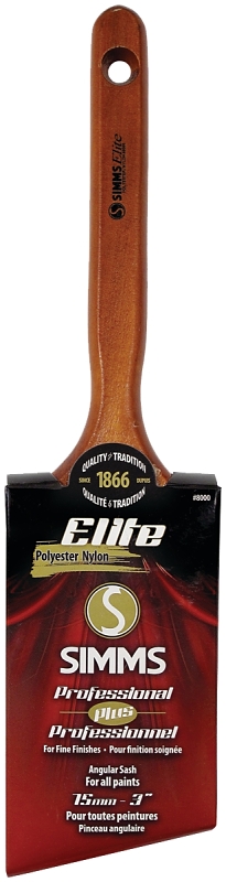 Simms 8000-75 Paint Brush, 3 in W, Angle Sash Brush, 3-1/8 in L Bristle, Nylon/Polyester Bristle