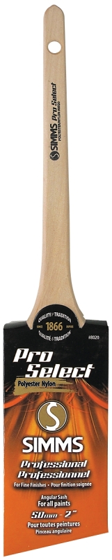 Simms 8020-50 Thin Paint Brush, 2 in W, Angle Sash Brush, 2-3/8 in L Bristle, Nylon/Polyester Bristle, Rat Tail Handle