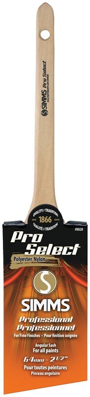 Simms 8020-64 Thin Paint Brush, 2-1/2 in W, Angle Sash Brush, 2-5/8 in L Bristle, Nylon/Polyester Bristle