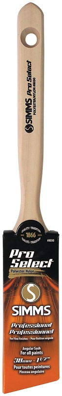 Simms 8030-38 Paint Brush, 1-1/2 in W, Angle Sash Brush, 2-3/8 in L Bristle, Nylon/Polyester Bristle