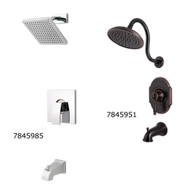 Pfister Hanover 808TMYY Tub and Shower Faucet, Raincan Showerhead, 2.5 gpm Showerhead, 1 Spray Settings, 1-Handle
