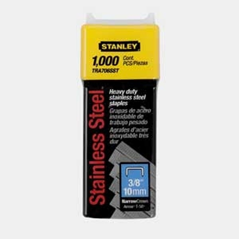 STANLEY TRA706SST Staple, 27/64 in W Crown, 3/8 in L Leg, Stainless Steel, 24 ga
