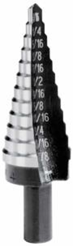 Irwin Unibit 10234CB Step Drill Bit, #4 Dia, 12-Hole Fractional, Radial Concave Flute, 1-Flute, 3/8 in Dia Shank