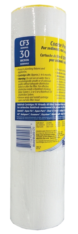 Rainfresh CF3 Water Filter Cartridge, For: FC100, FC150, FC300, FC350, FC355 Rainfresh Filter Housings, 30 um Filter