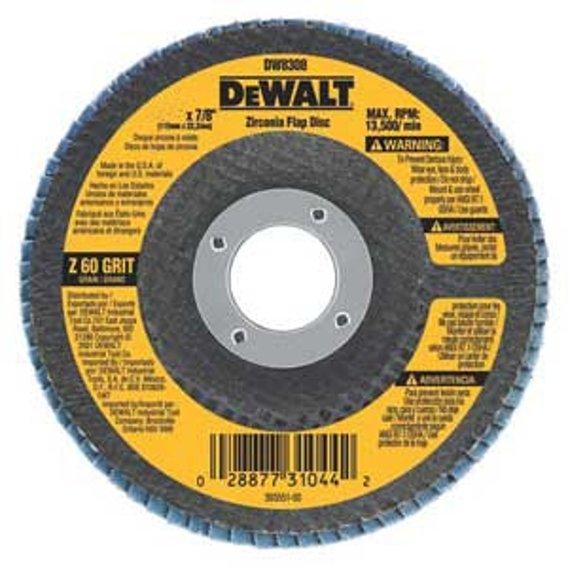 DEWALT DW8317 Flap Disc, 5 in Dia, 7/8 in Arbor, 60 Grit, Medium, Zirconia Abrasive, Cloth Backing