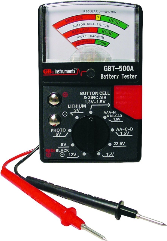 Gardner Bender GBT-500A Battery Tester, 1.5 to 22.5 V, Analog Display, Black