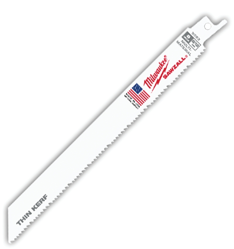 Milwaukee 48-00-5093 Reciprocating Saw Blade, 3/4 in W, 8 in L, 8/12 TPI, Bi-Metal Cutting Edge