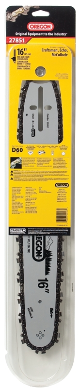 Oregon AdvanceCut 27851 Bar and Chain Combo, Small Bar Nose Radius, 60-Drive Link, 72V Chain, 3/8 in TPI/Pitch