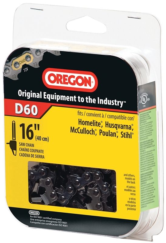 Oregon D60 Chainsaw Chain, 16 in L Bar, 0.05 Gauge, 3/8 in TPI/Pitch, 60-Link