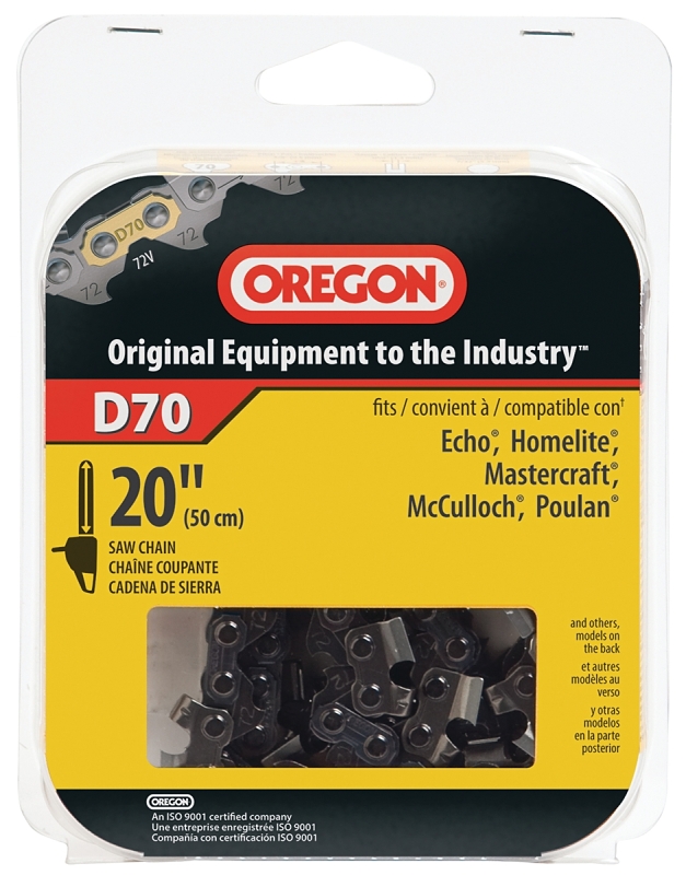 Oregon D70 Chainsaw Chain, 20 in L Bar, 0.05 Gauge, 3/8 in TPI/Pitch, 70-Link