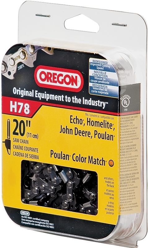 Oregon H78 Chainsaw Chain, 20 in L Bar, 0.05 Gauge, 0.325 in TPI/Pitch, 78-Link