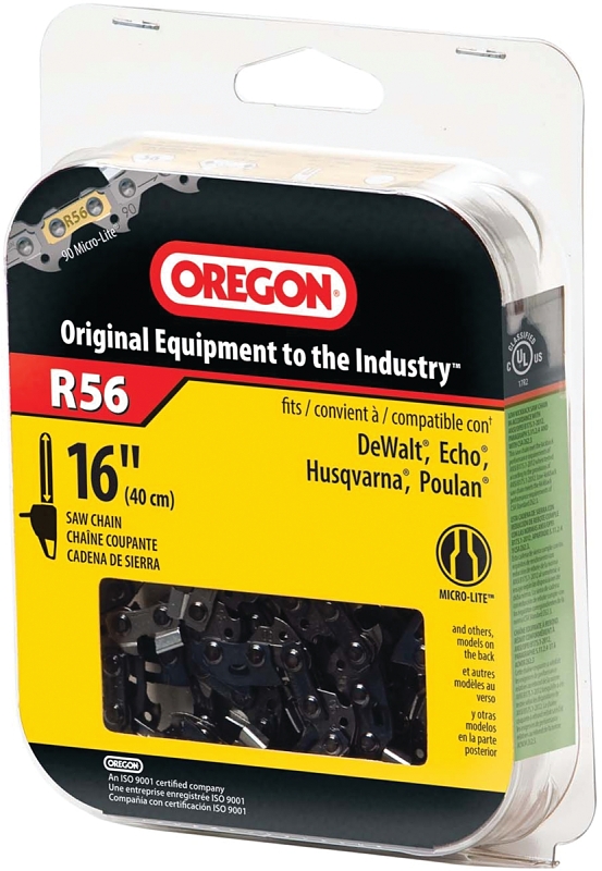 Oregon Micro-Lite R56 Chainsaw Chain, 16 in L Bar, 0.043 Gauge, 3/8 in TPI/Pitch, 56-Link