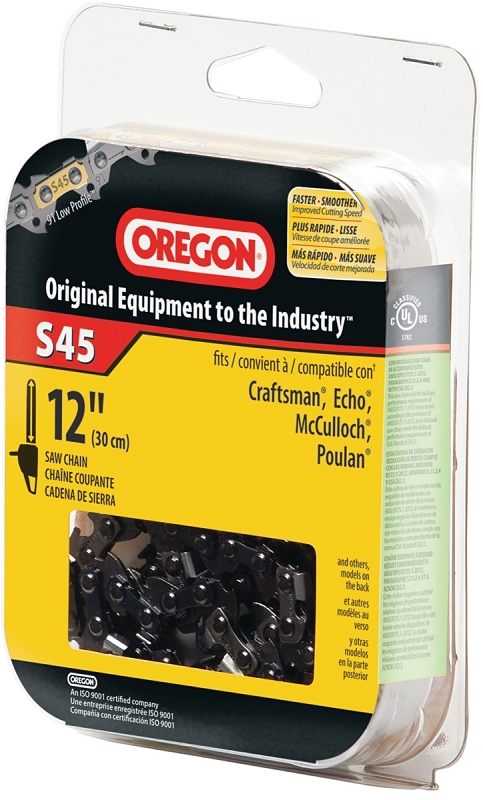 Oregon S45 Chainsaw Chain, 12 in L Bar, 0.05 Gauge, 3/8 in TPI/Pitch, 45-Link