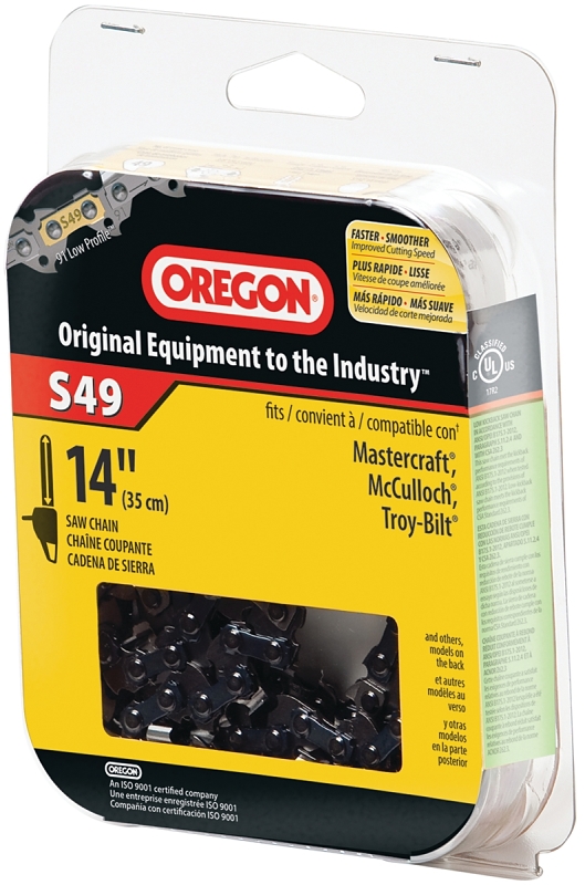 Oregon S49 Chainsaw Chain, 14 in L Bar, 0.05 Gauge, 3/8 in TPI/Pitch, 49-Link