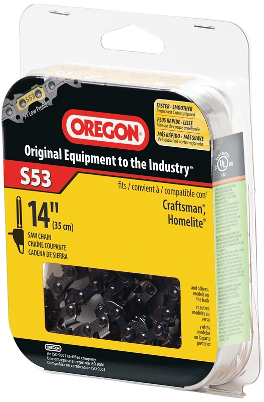 Oregon S53 Chainsaw Chain, 14 in L Bar, 0.05 Gauge, 3/8 in TPI/Pitch, 53-Link
