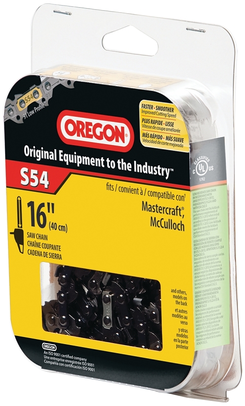 Oregon S54 Chainsaw Chain, 16 in L Bar, 0.05 Gauge, 3/8 in TPI/Pitch, 54-Link