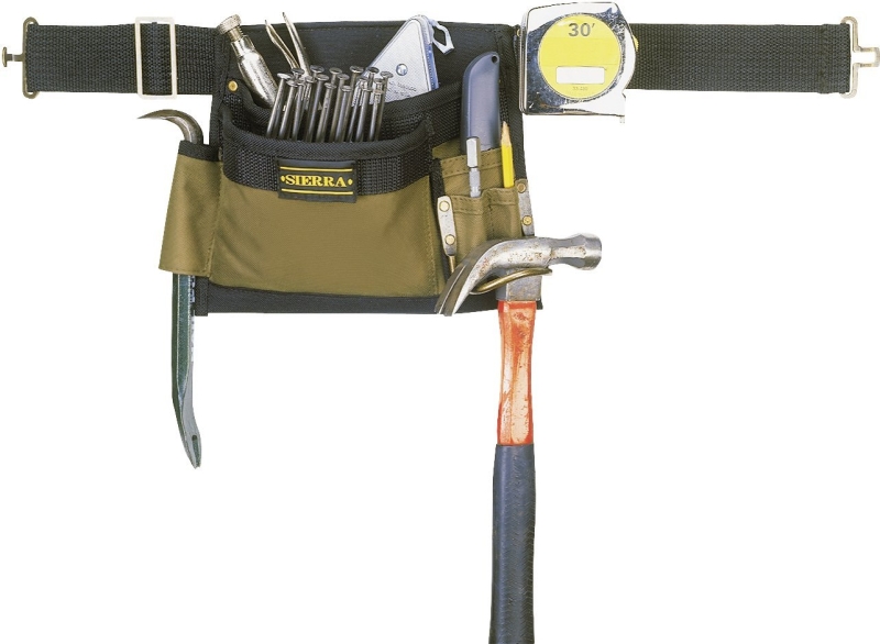 CLC Tool Works Series 1245 Tool Apron, 46 in Waist, Polyester, Black/Brown, 5-Pocket