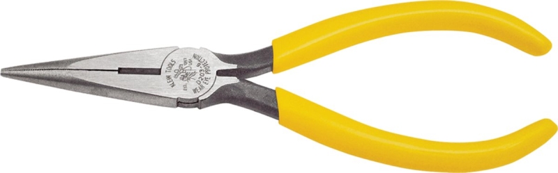 KLEIN TOOLS D203-6 Nose Plier, 6-5/8 in OAL, 2 in Jaw Opening, Yellow Handle, Dipped Handle, 11/16 in W Jaw