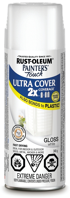 Rust-Oleum 253706 Spray Paint, 340 g Can, 15 sq-ft Coverage Area, Gloss, White