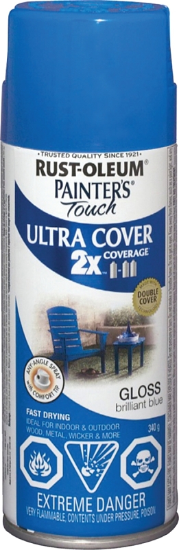 Rust-Oleum 253715 Spray Paint, 340 g Can, 15 sq-ft Coverage Area, Gloss, Brilliant Blue