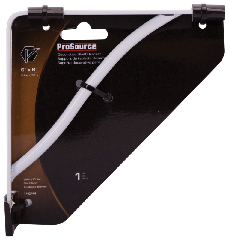 ProSource SB-006PS Decorative and Elegant Shelf Bracket, 132 lb/Pair, 6 in L, 6 in H, Steel, White