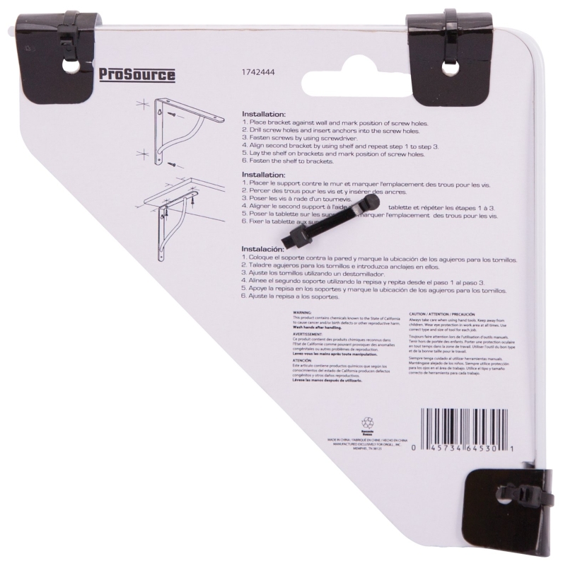 ProSource SB-006PS Decorative and Elegant Shelf Bracket, 132 lb/Pair, 6 in L, 6 in H, Steel, White