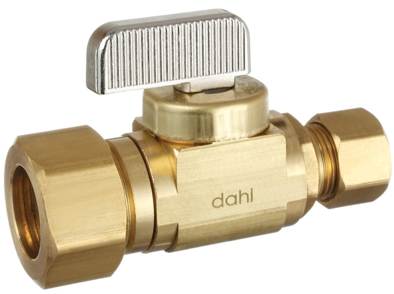 Dahl mini-ball 521-33-31-BAG Stop Valve, 5/8 x 3/8 in Connection, Compression, 250 psi Pressure, Manual Actuator, Brass
