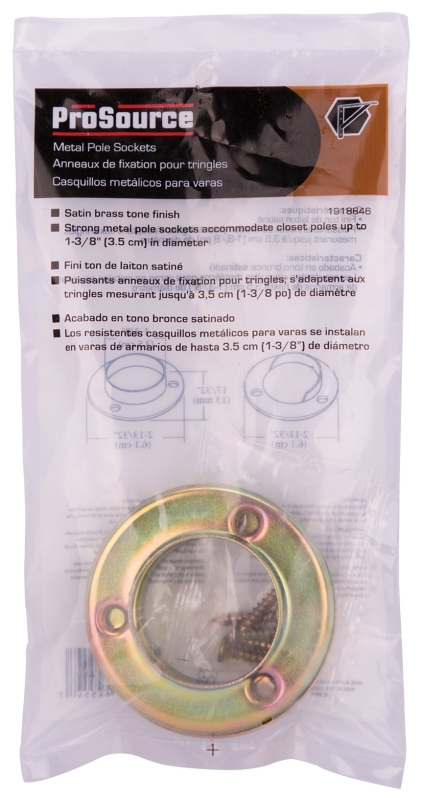 ProSource Closet Pole Socket, Steel, Satin Brass