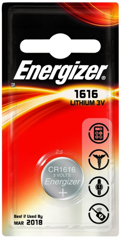 Energizer ECR1616BP Coin Cell Battery, 3 V Battery, 60 mAh, CR1616 Battery, Lithium, Manganese Dioxide