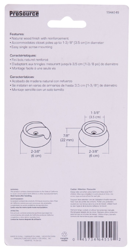 ProSource CL-P01-PS Closet Pole Socket, Wood