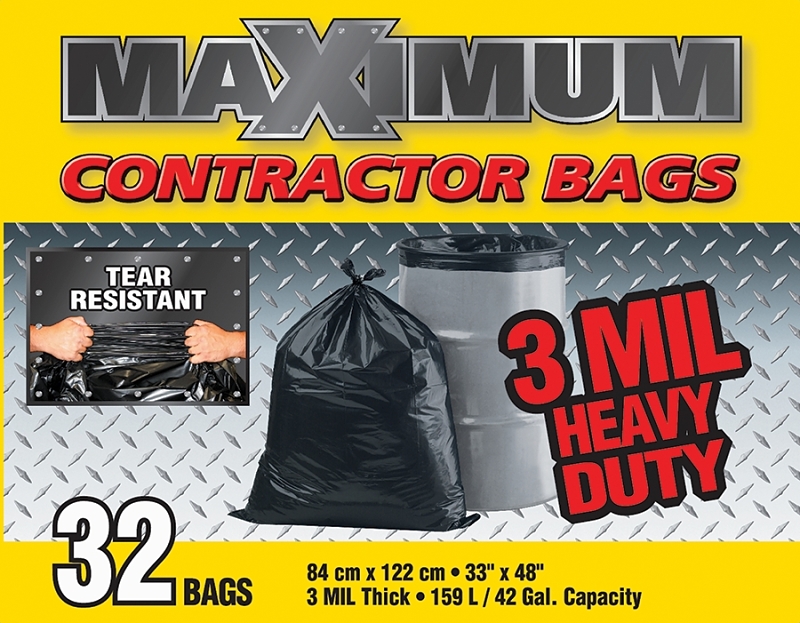 Maximum 33483 Contractor Garbage Bag, Black, LLDPE
