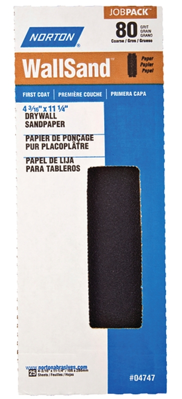 NORTON 04747 Sandpaper, 11-1/4 in L, 4-3/16 in W, P80 Grit, Coarse, Silicone Carbide Abrasive