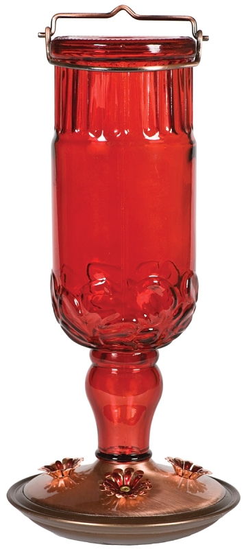 Perky-Pet 8119-2 Bird Feeder, 24 oz, 4-Port/Perch, Glass, Red, 11-1/2 in H