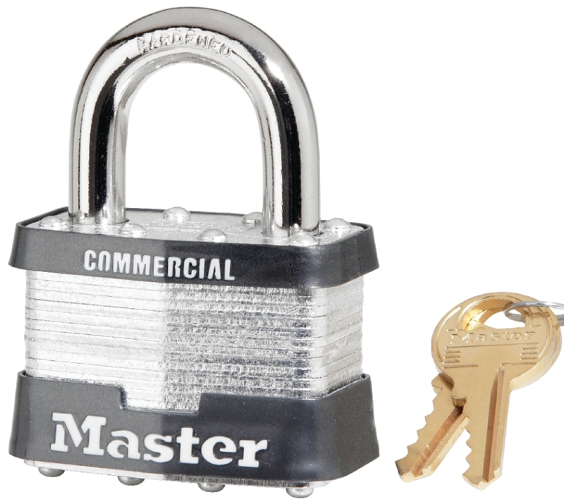Master Lock 5KA A383 Padlock, 2 in W Body, Key No: A383, Keyed Alike Key, Open Shackle, 3/8 in Dia Shackle, Steel Body