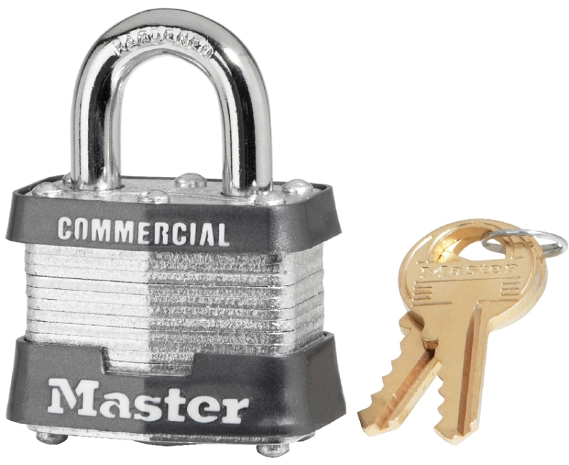 Master Lock 3KA 3212 Padlock, 1-9/16 in W Body, Key No: 3212, Keyed Alike Key, Open Shackle, 9/32 in Dia Shackle