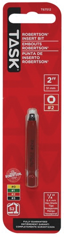 TASK T67512 Screwdriver Bit, #2 Drive, 2 in L, Hardened Tool Steel