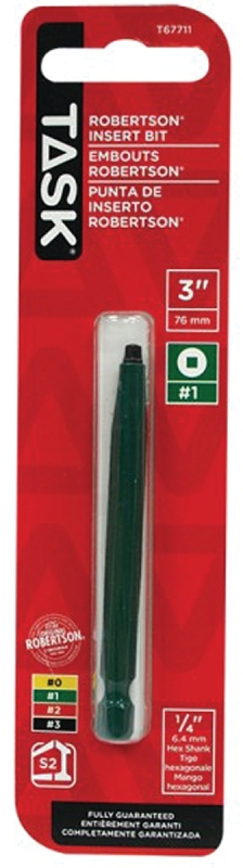 TASK T67711 Screwdriver Bit, #1 Drive, 3 in L, Steel