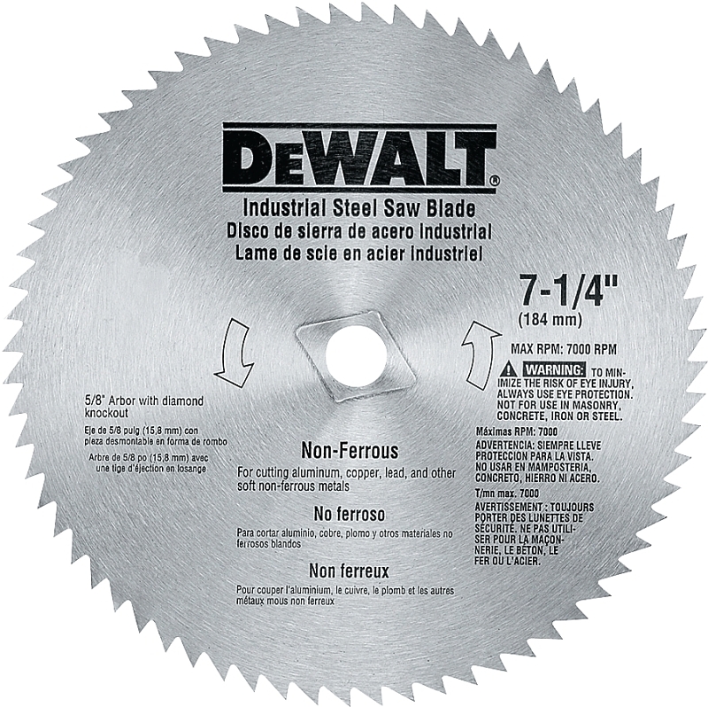 DEWALT DW3325 Saw Blade, 7-1/4 in Dia, 5/8 in Arbor, 40-Teeth, Steel Cutting Edge