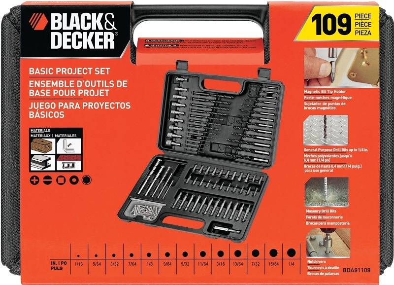 Black+Decker BDA91109 Combination Drill Bit Set, 109-Piece