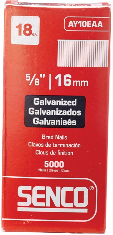 SENCO AY10EAA Nail, 5/8 in L, 18 Gauge, Steel, Electro-Galvanized, Brad, Slight Head, Smooth Shank
