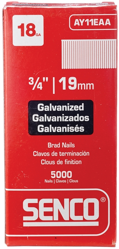SENCO AY11EAA Nail, 3/4 in L, 18 Gauge, Steel, Electro-Galvanized, Brad, Slight Head, Smooth Shank