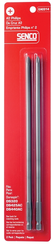 SENCO EA0314 Screwdriver Bit, Phillips Drive, 1/4 in Shank, 6 in L, Steel