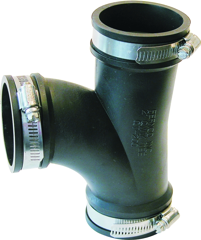 FERNCO PQT-200 Qwik Tee, 2 in, PVC Body, Black, 4.3 psi Pressure