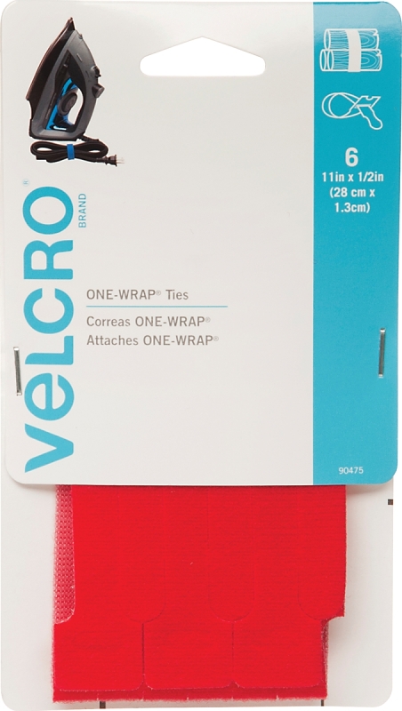 VELCRO Brand One Wrap 90475 Fastener, 1/2 in W, 11 in L, Velcro, Red