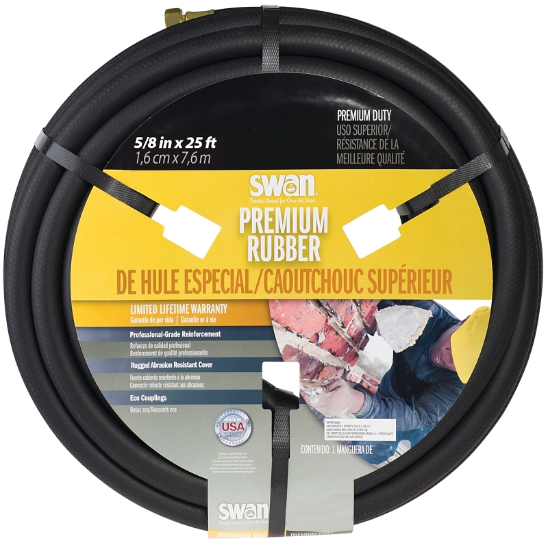 SWAN SGC58025 Garden Hose, 25 ft L, Rubber, Black