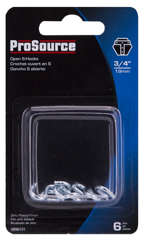 ProSource LR-378-PS S-Hook, 10 lb Working Load, 5/64 in Dia Wire, Steel, Zinc