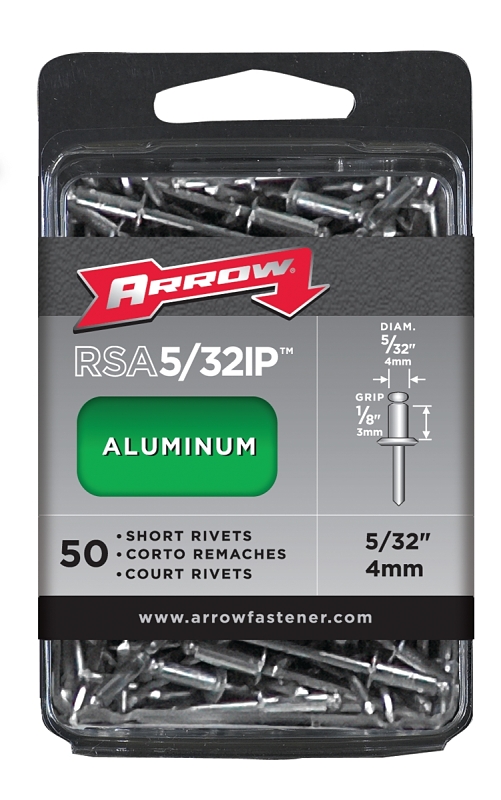 Arrow RSA5/32IP Pop Rivet, Short, 1/8 in Grip, 1/8 in L, Aluminum, 50/PK